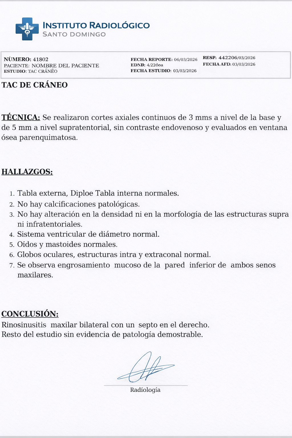 Patrones de reporte PACS